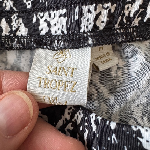 St. Tropez Pull-On Stretchy Wide Leg Pants Black + White Festival Aztec M - Picture 6 of 12